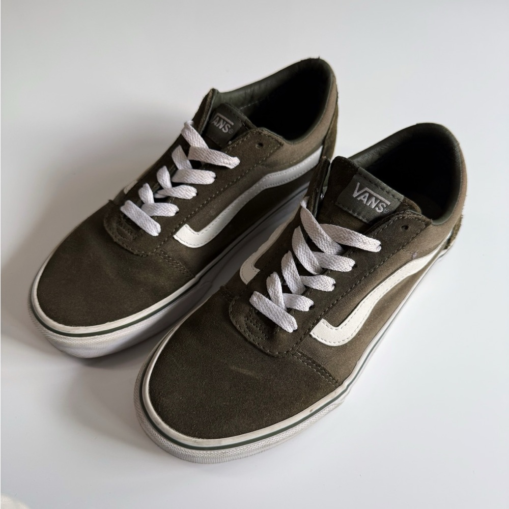 Vans Olive Green and White Old Skool Sneakers